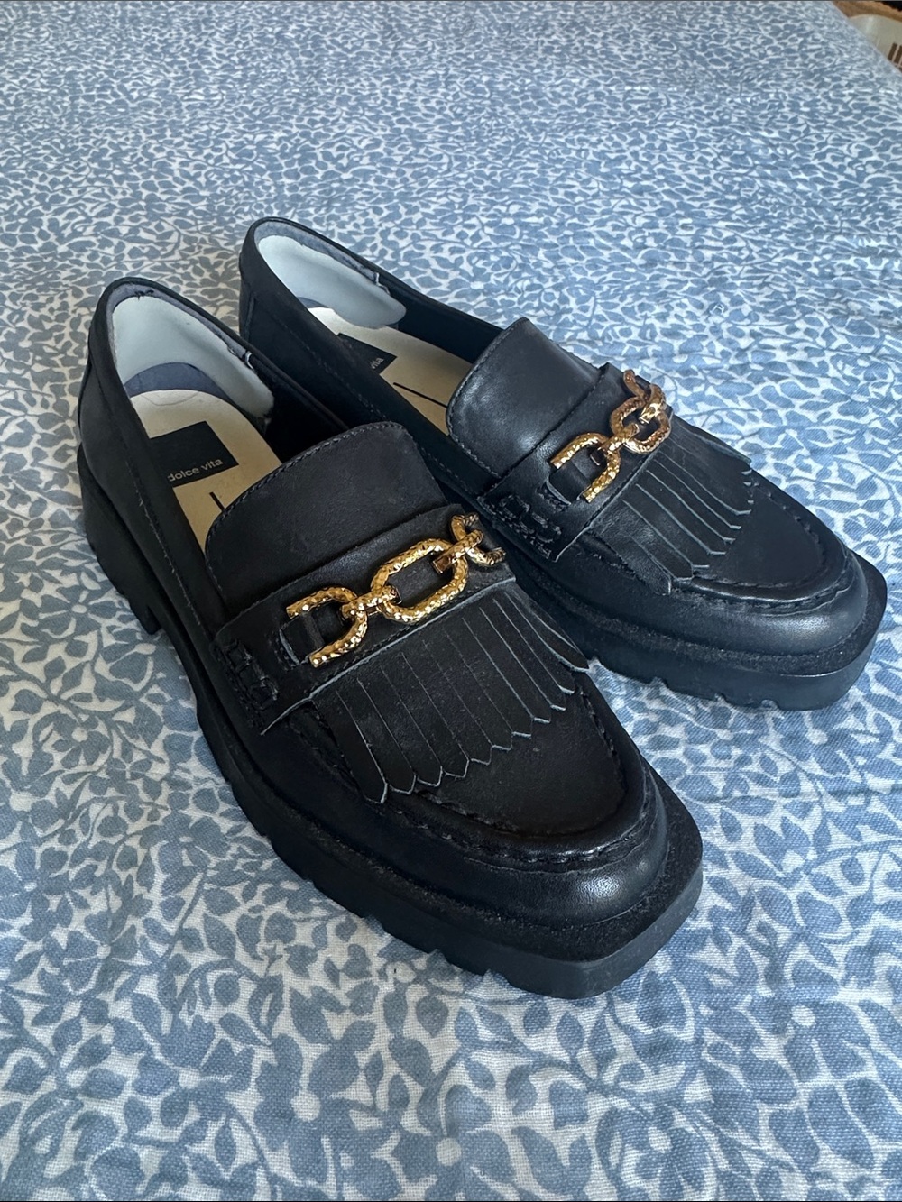 Dolce Vita Black Chain-Trim Kiltie Loafers for Women